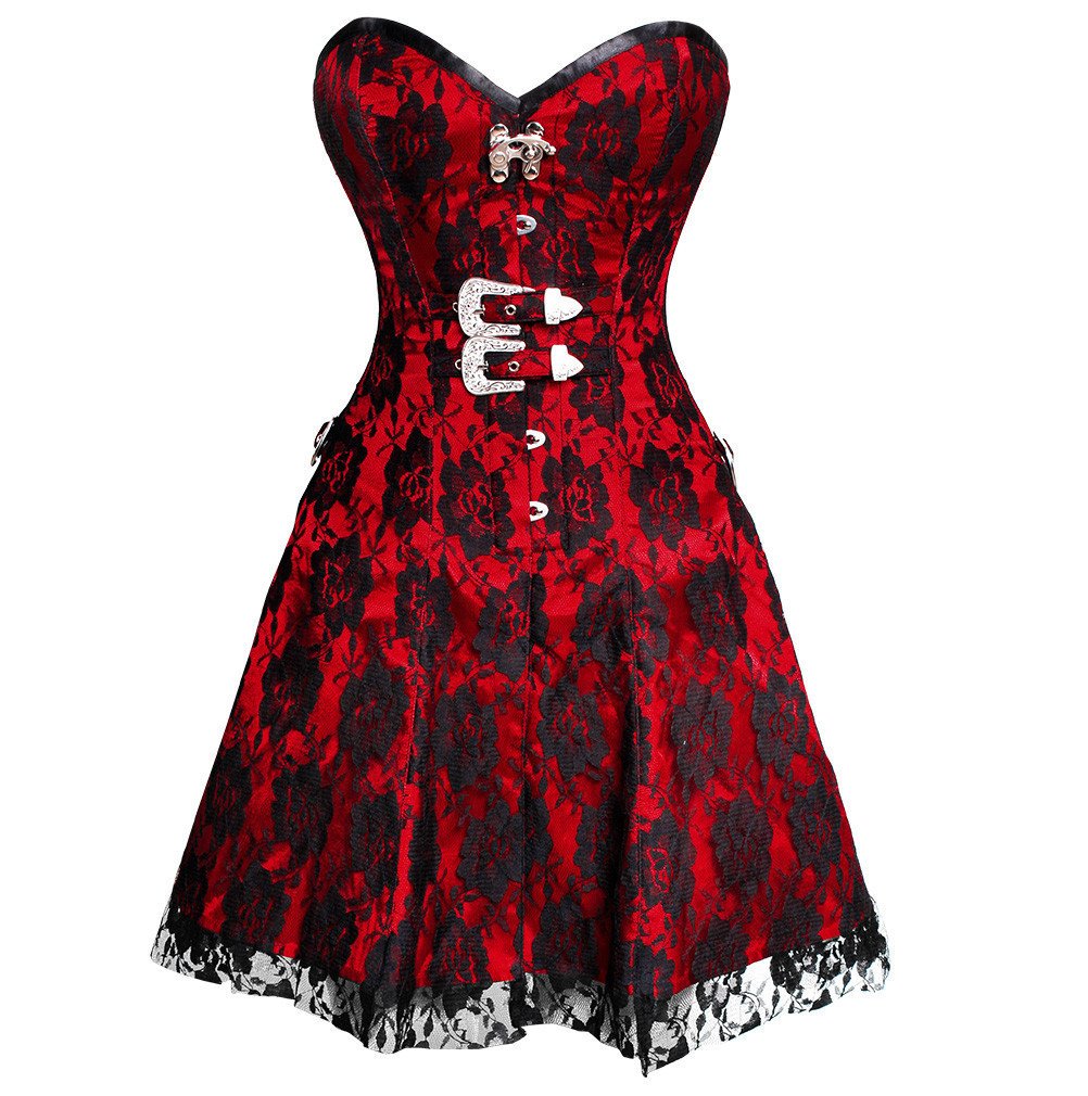 Nya Gothic Net Overlay Corset Dress- Red Satin Overlay Corset Dress- Online Corset Dress Corsets Queen US-CA Nya Gothic Net Overlay Corset Dress- Red Satin Overlay Corset Dress- Online Corset Dress Corsets Queen US-CA