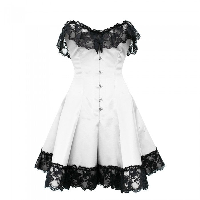 Paulina Gothic Net Overlay Corset Dress- Burlesque Outfits for Sale- Corset Dress Corsets Queen US-CA Paulina Gothic Net Overlay Corset Dress- Burlesque Outfits for Sale- Corset Dress Corsets Queen US-CA