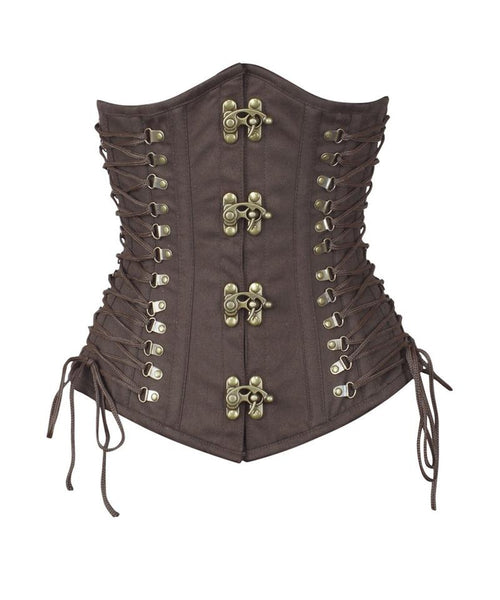 Liam Brown Steampunk Cotton Corset with Criss Cross - Corsets Queen US-CA