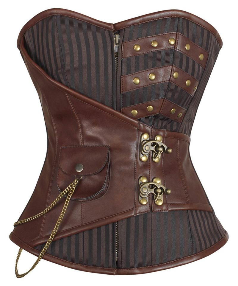Nahtasha Brocade Steampunk Corset- Brown Brocade Faux Leather Corset Dress- Fashion Corset Corsets Queen US-CA Nahtasha Brocade Steampunk Corset- Brown Brocade Faux Leather Corset Dress- Fashion Corset Corsets Queen US-CA