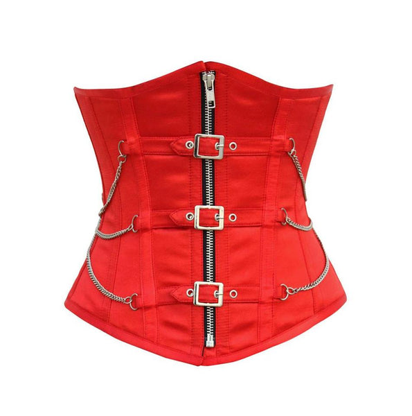 Nainsi Red Underbust Corset with Buckles - Corsets Queen US-CA