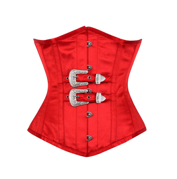 Cate Red Gothic Corset with Front Buckle - Corsets Queen US-CA