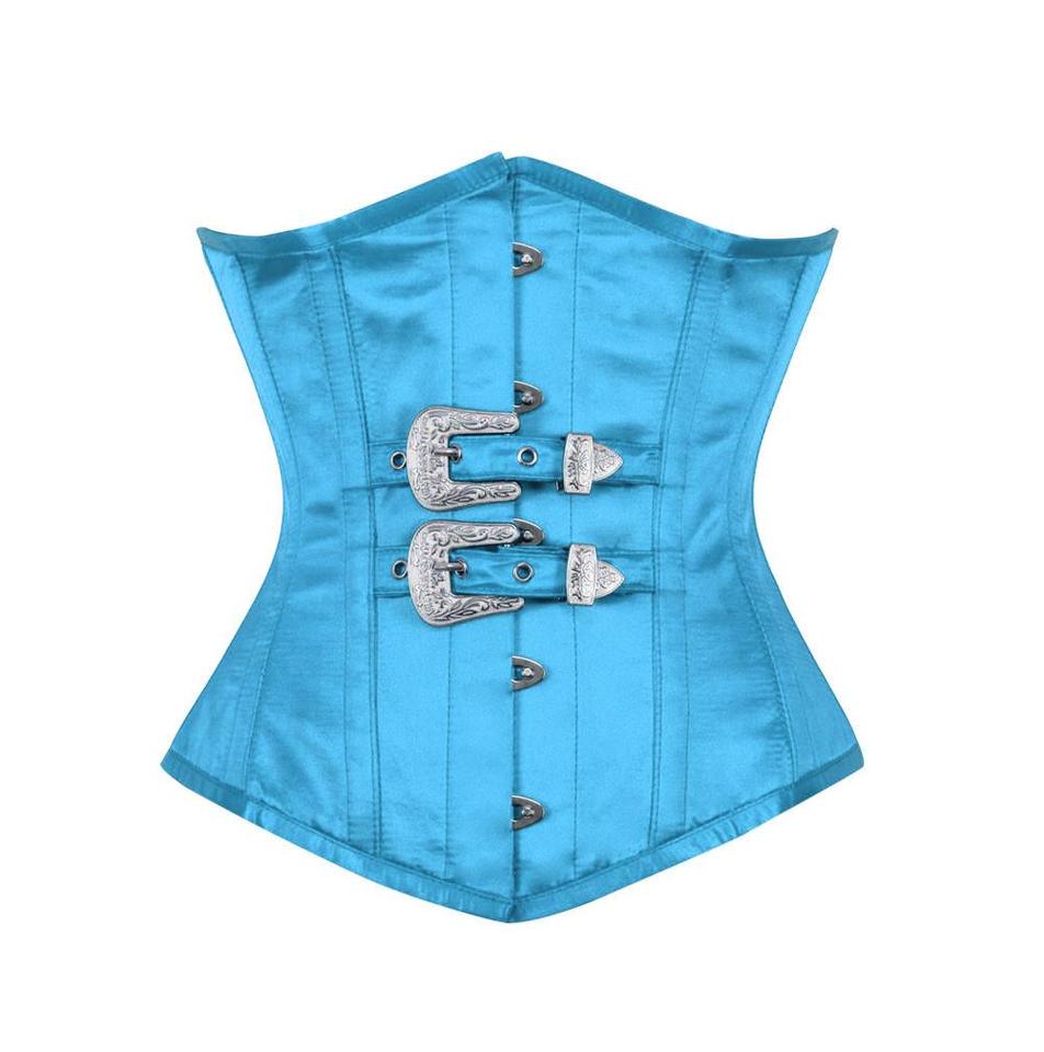 Glynis Underbust Corset with Front Buckle-Turquoise Satin Corset Dress- Spiral Steel Boned Dress Corsets Queen US-CA Glynis Underbust Corset with Front Buckle-Turquoise Satin Corset Dress- Spiral Steel Boned Dress Corsets Queen US-CA