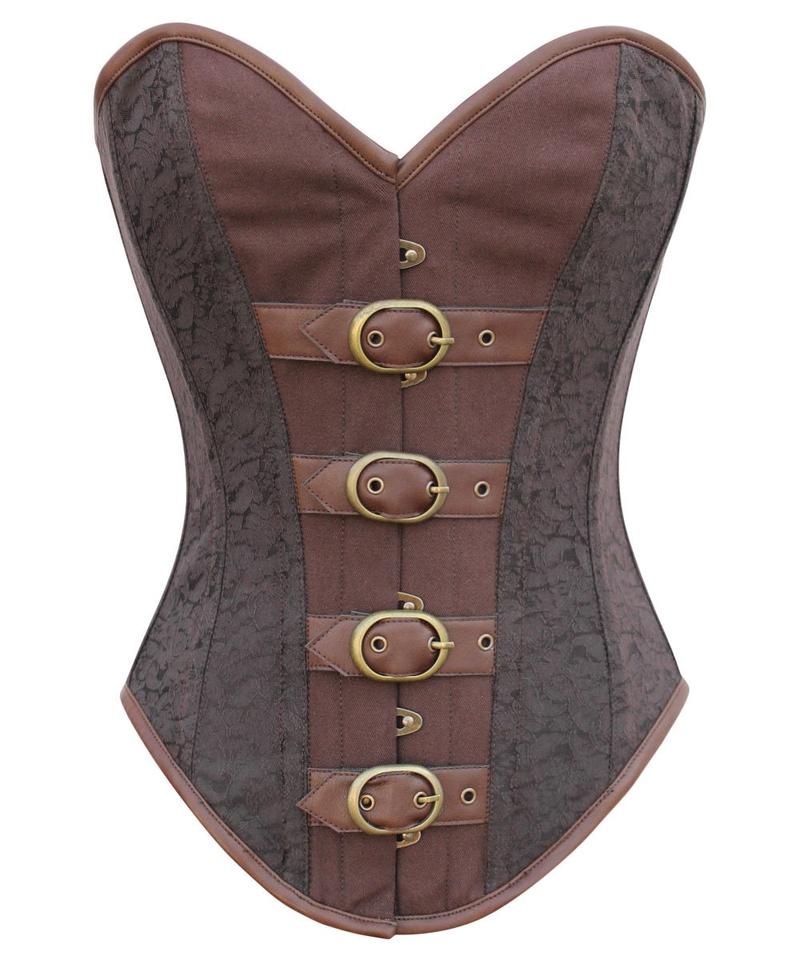 Britany Instant Shape Steampunk Buckle Up Overbust Corset - Corsets Queen US-CA