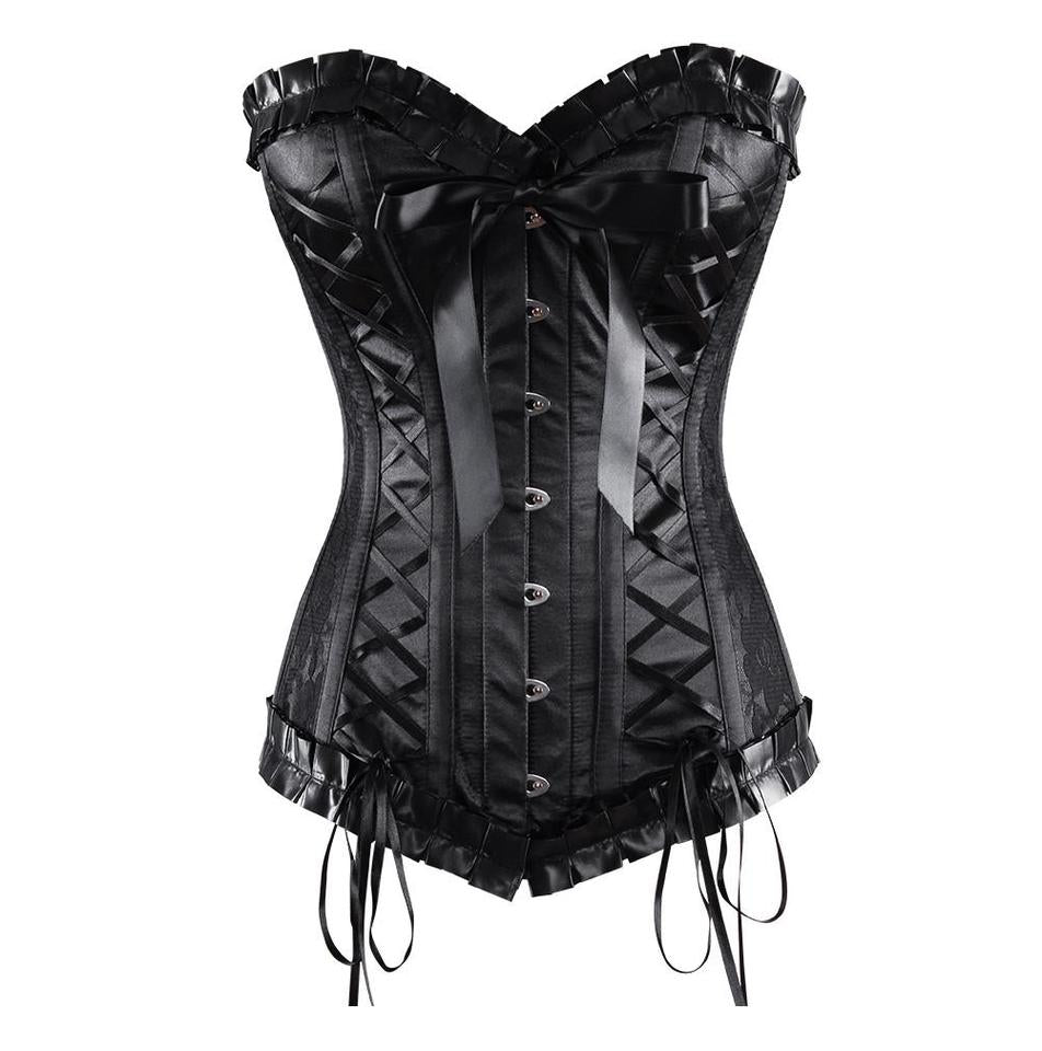 Brenessa Gothic Corset- Black Satin Overbust Corset- Black Overbust Corset Dress Online Sale Corsets Queen US-CA Brenessa Gothic Corset- Black Satin Overbust Corset- Black Overbust Corset Dress Online Sale Corsets Queen US-CA