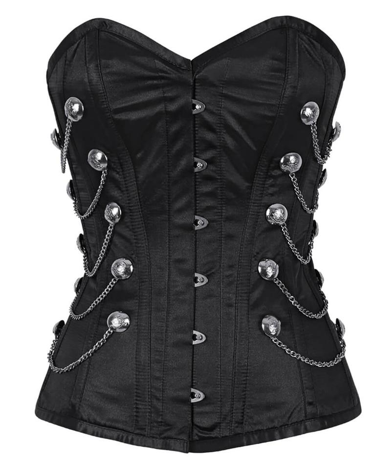 Lowndes Steel Boned Overbust Black Corset with Chains - Corsets Queen US-CA