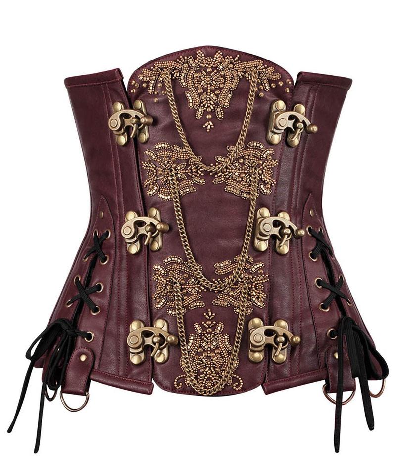 Akerman Steampunk Couture Corset- Brown Faux Leather Underbust Corset Dress- Leather Corset Corsets Queen US-CA Akerman Steampunk Couture Corset- Brown Faux Leather Underbust Corset Dress- Leather Corset Corsets Queen US-CA