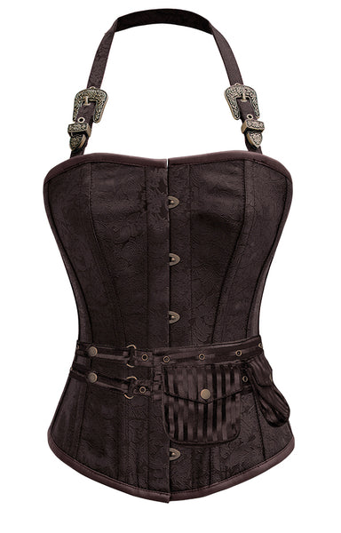 Mulligan Brown Corset with Strap and Pouch - Corsets Queen US-CA