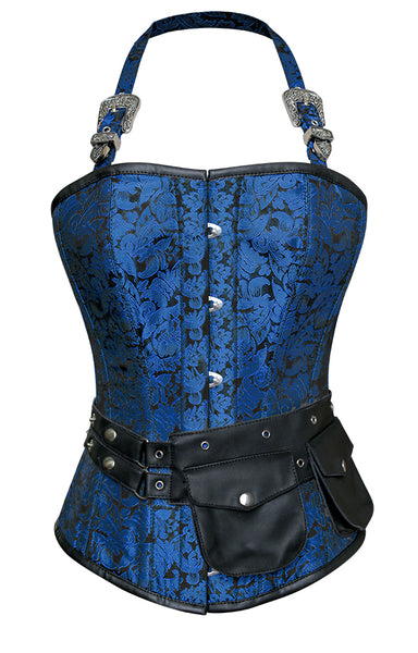 Walters Turquoise Corset with Strap and Faux Leather Pouch - Corsets Queen US-CA