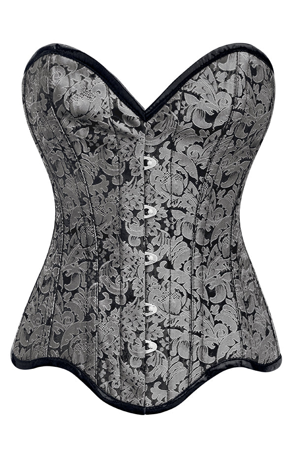 Sofia Brocade Overbust Corset- Silver Brocade Overbust Corset Dress- Silver & Black Corset Dress Corsets Queen US-CA Sofia Brocade Overbust Corset- Silver Brocade Overbust Corset Dress- Silver & Black Corset Dress Corsets Queen US-CA