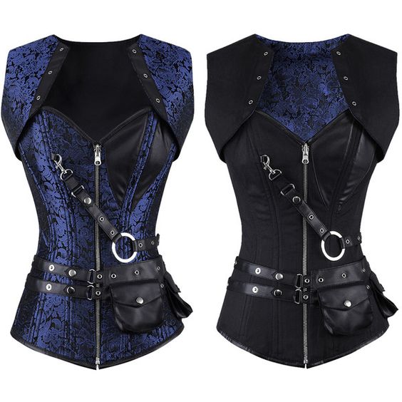 The set of 2 real leather gothic corsets with buckles and metal: overb –  Corsettery Authentic Corsets USA