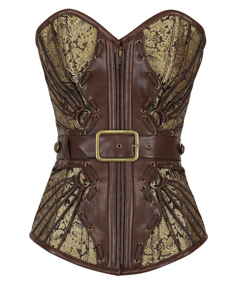 Baker Gold Steampunk Buckle Corset - Golden Coffee Brocade Corset Dress- Corset Sale Corsets Queen US-CA Baker Gold Steampunk Buckle Corset - Golden Coffee Brocade Corset Dress- Corset Sale Corsets Queen US-CA