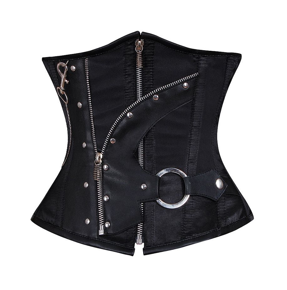 Loyd Black Satin Gothic Underbust Corset- Black Satin & Faux Leather Corset Dress Corsets Queen US-CA Loyd Black Satin Gothic Underbust Corset- Black Satin & Faux Leather Corset Dress Corsets Queen US-CA