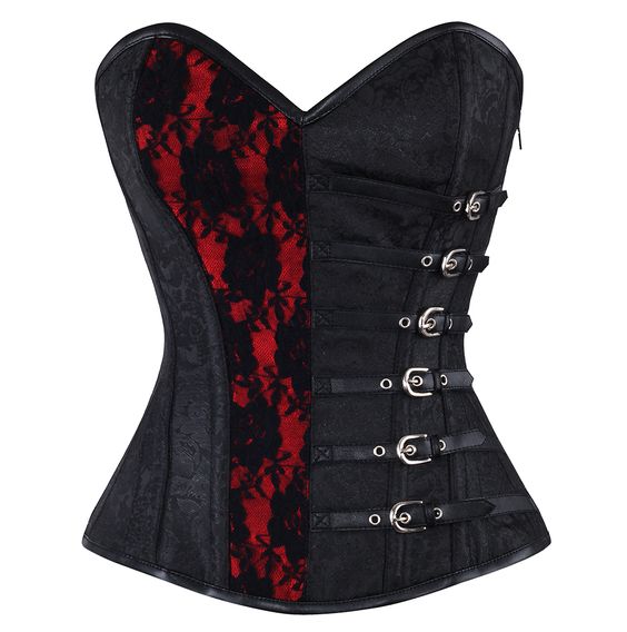Red and Black Gothic Lace Overbust Corset 
