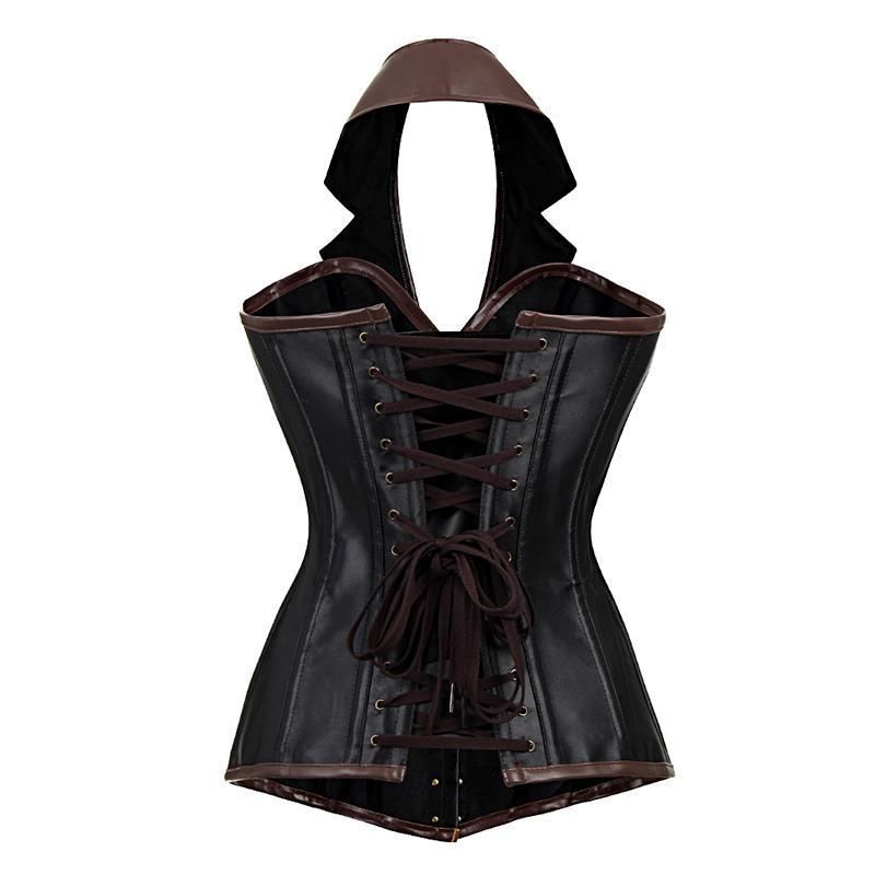 Raffaella Steampunk Corset - Black Satin & Faux Leather Corset Dress - Authentic Corset Dress Corsets Queen US-CA Raffaella Steampunk Corset - Black Satin & Faux Leather Corset Dress - Authentic Corset Dress Corsets Queen US-CA