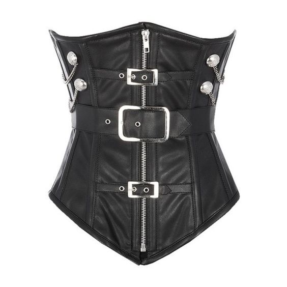 Kathrin Sheep Nappa Underbust Corset With Buckle And Chain Design - Corsets Queen US-CA