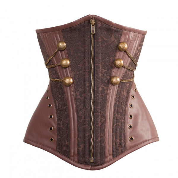 Pique Steampunk Underbust With PU Hip Panels And Brass Details - Corsets Queen US-CA