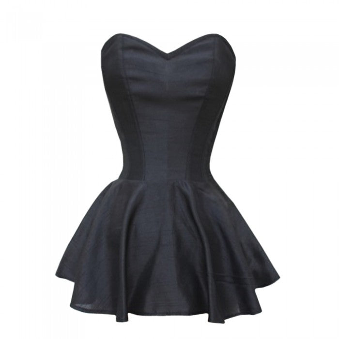 Alexis Black Satin Peplum Corset Dress - Black Satin Waist Training Corset Dress Corsets Queen US-CA Alexis Black Satin Peplum Corset Dress - Black Satin Waist Training Corset Dress Corsets Queen US-CA