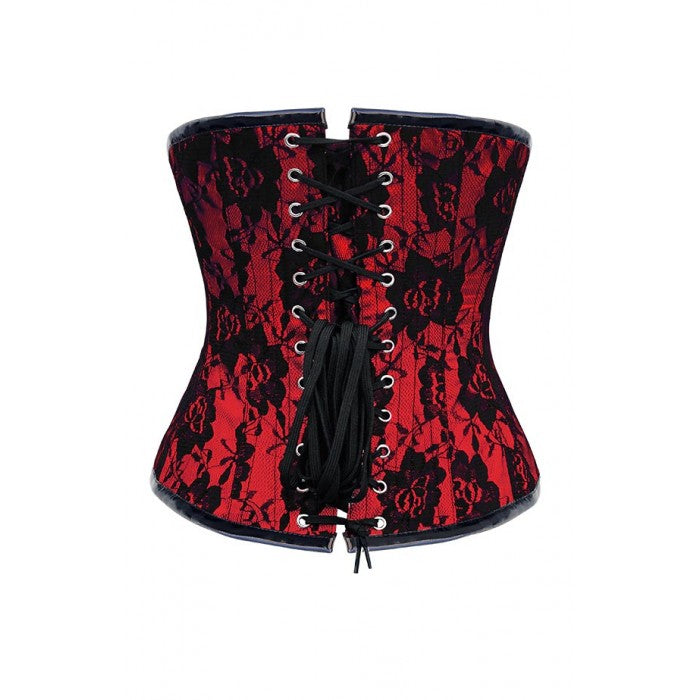 Kolin Red Corset With Black Lace Overlay And PVC Front- Black and Red Overbust Corset Dress Corsets Queen US-CA Kolin Red Corset With Black Lace Overlay And PVC Front- Black and Red Overbust Corset Dress Corsets Queen US-CA