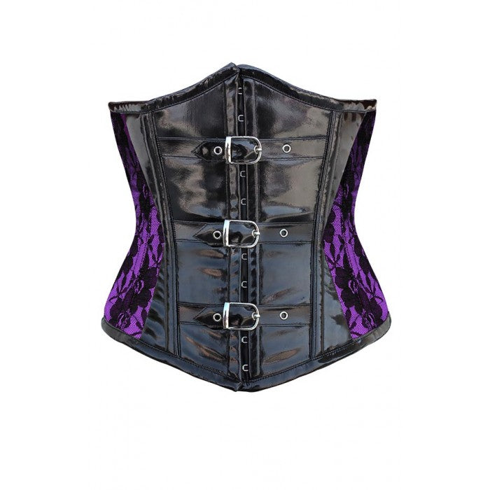 Coline Purple Corset With Black Lace Overlay And PVC Front- Online Purple Corset Dress Corsets Queen US-CA Coline Purple Corset With Black Lace Overlay And PVC Front- Online Purple Corset Dress Corsets Queen US-CA