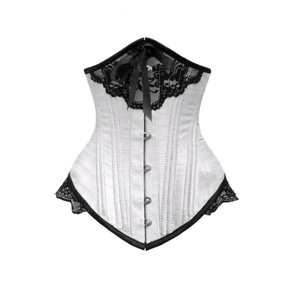Mimi White Underbust With Black Bow And Lace Detail - Corsets Queen US-CA