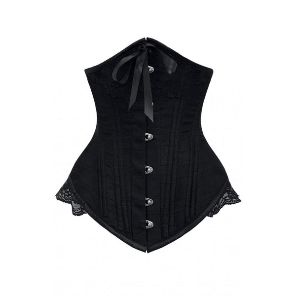 Curran Black Underbust With Black Bow And Lace Detail | Corsets Queen US-CA