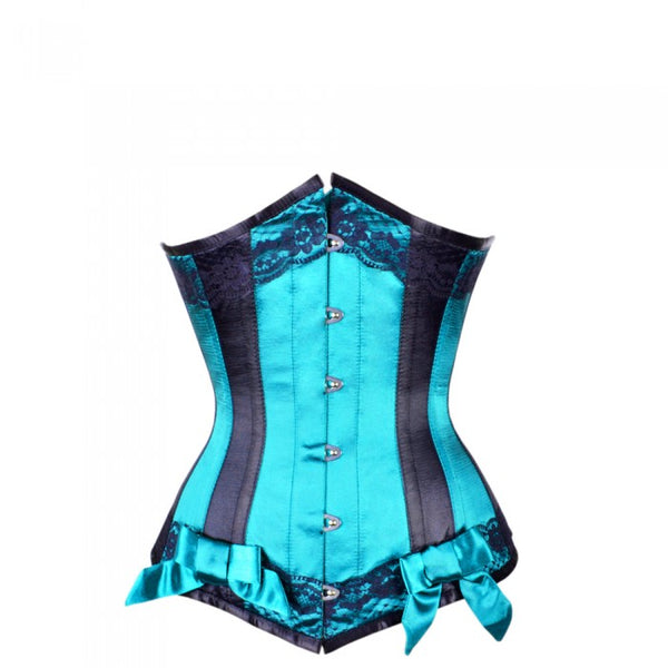 Drake Turquoise Satin Underbust With Black Panels - Corsets Queen US-CA