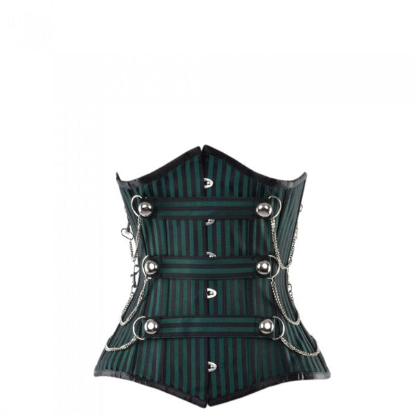 Marshlee Black And Green Striped Underbust With Chains - Corsets Queen US-CA