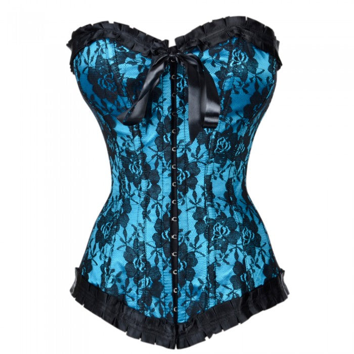 Bernado Turquoise Corset With Floral Pattern - Corsets Queen US-CA