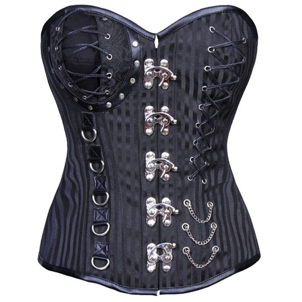 Lozano Gothic Overbust Corset With Buckle Details - Corsets Queen US-CA