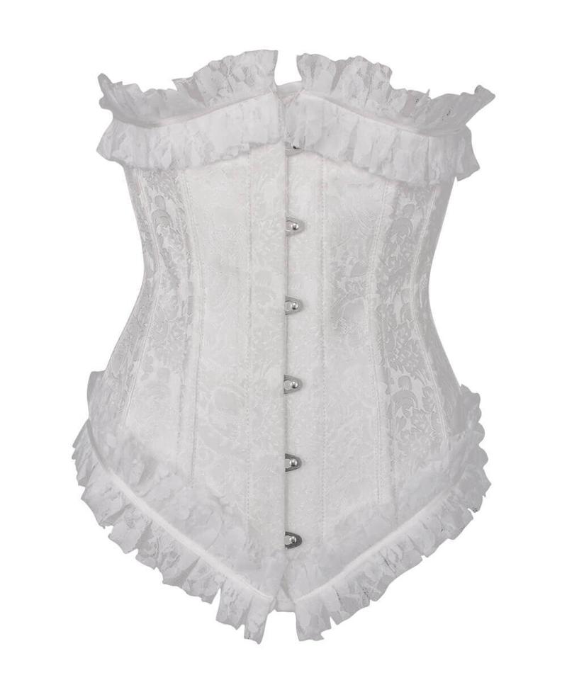 Achaia Spiral Steel Boned White Underbust Corset with Lace Frill