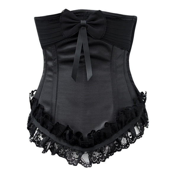 Alanah Black Satin Underbust With Lace & Bow - Corsets Queen US-CA