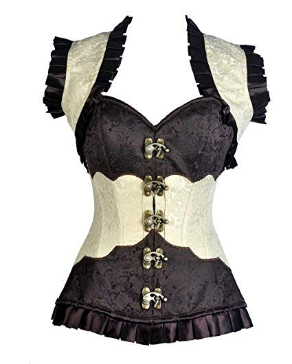 Venice Ivory and Brown Brocade Corset and Jacket - Corsets Queen US-CA