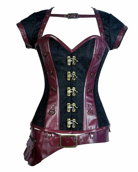 Juve Black Steampunk Overbust Corset with Jacket and Belt - Corsets Queen US-CA