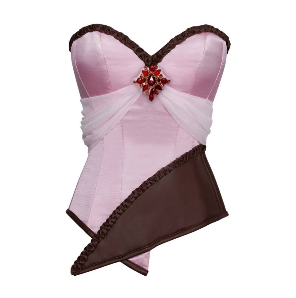 Adrion Pink Satin & Faux Leather Braided Trimming Corset - Corsets Queen US-CA