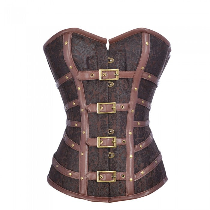 Benji Brown Steampunk Corset with Buckle Detail - Corsets Queen US-CA