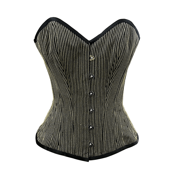 Siobhan Ivory & Black Stripe Overbust Corset - Corsets Queen US-CA