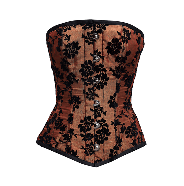 Tamika Burgundy Overbust Corset With Tissue Flocking - Corsets Queen US-CA
