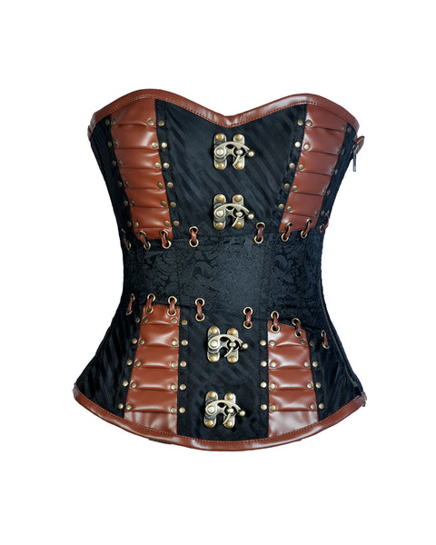Maurico Brocade & Faux Leather Steampunk Corset - Corsets Queen US-CA