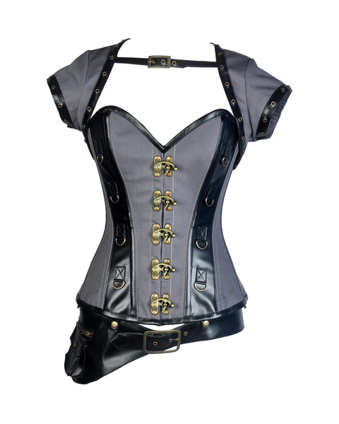 Pepe Taffeta & Faux Leather Overbust Corset With Jacket - Corsets Queen US-CA