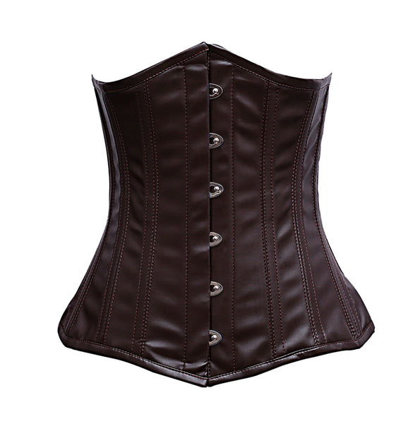 Katharina Steel Boned Brown Sheep Nappa Leather Corset - Corsets Queen US-CA