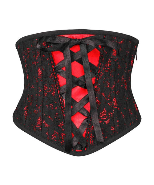 Cenhellm Underbust Red Corset with Lace Overlay - Corsets Queen US-CA