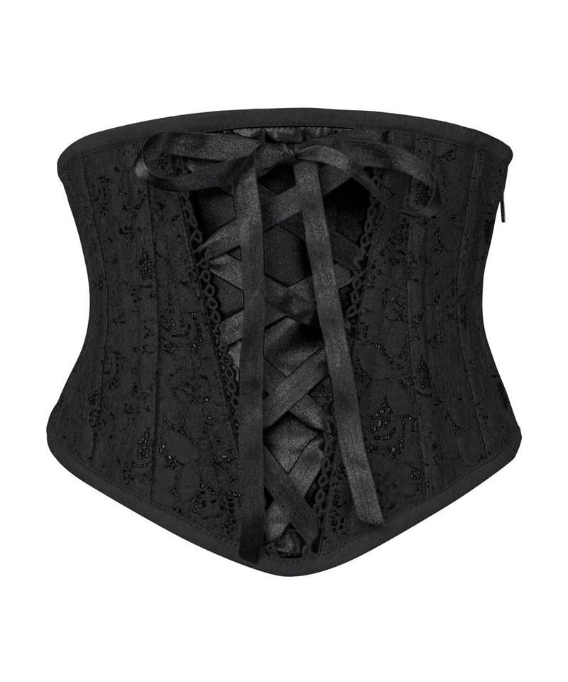 Elecia Underbust Black Corset with Lace Overlay - Corsets Queen US-CA