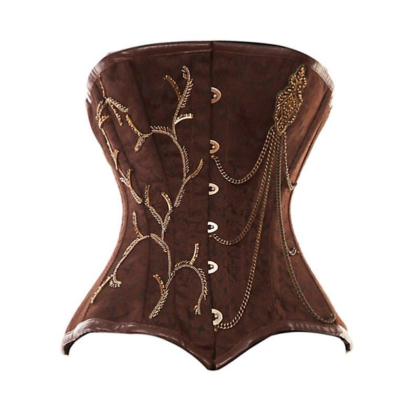 Woods Brown Brocade Pattern With Gold Chain Detailing - Corsets Queen US-CA