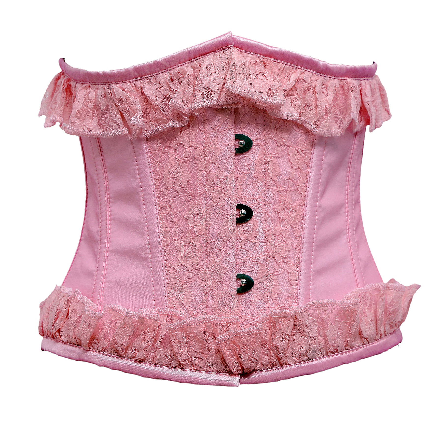 Hervey Pink Satin Corset With Frill | Corsets Queen US-CA