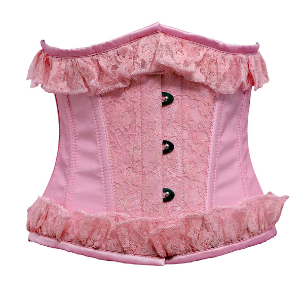 Hervey Pink Satin Corset With Frill - Corsets Queen US-CA
