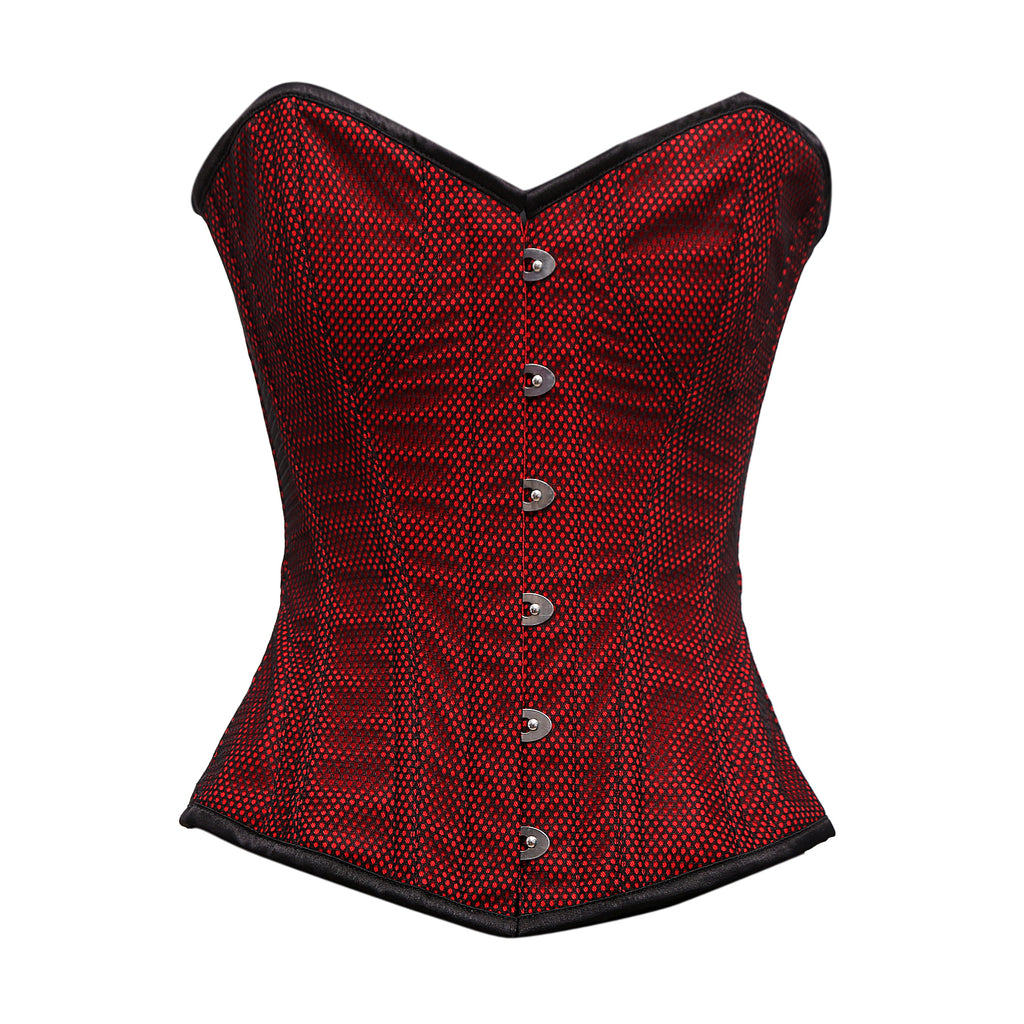 Lebron Red Cotton Twill With Mesh Overlay Overbust Corset - Corsets Queen US-CA