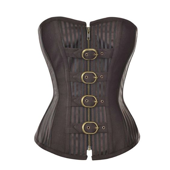 Jose Striped Brown Underbust Corset With Buckles - Corsets Queen US-CA