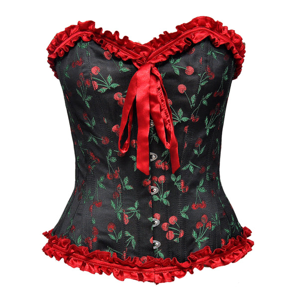 Paym Cherry Brocade Overbust Corset With Bow - Corsets Queen US-CA