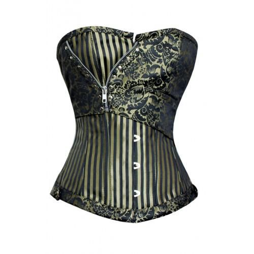LADIES BROCADE CORSET BLACK WITH SILVER AND GOLD – Extreme Biker Wear